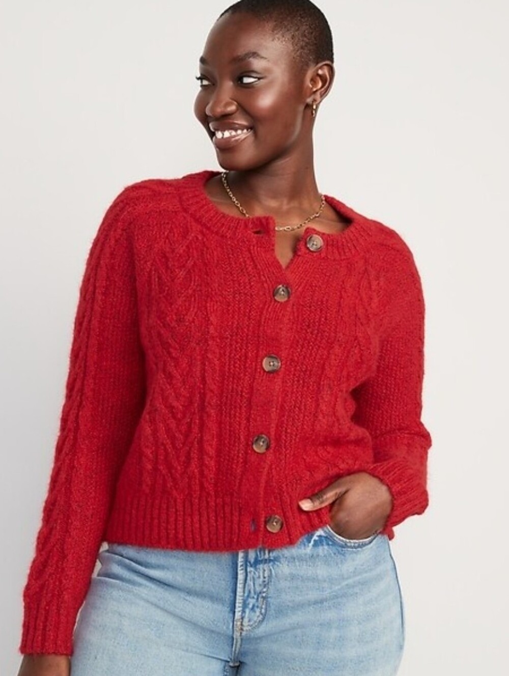 Old Navy Red Cable-Knit Button-Up Cardigan